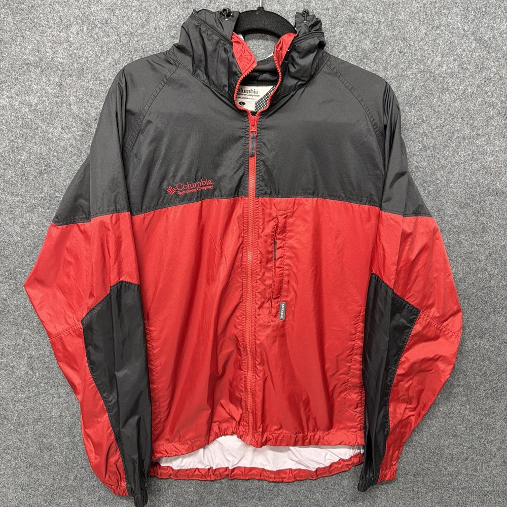 Vintage Columbia Men's Large Red Black Packable Windbreaker Rain Jacket 90s Y2K